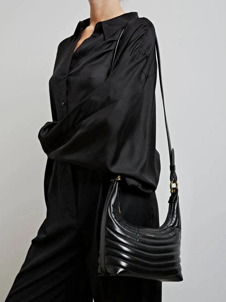 Ferragamo Rainbow Quilted Black Leather Hobo Crossbody Bag (MSRP $1,650)