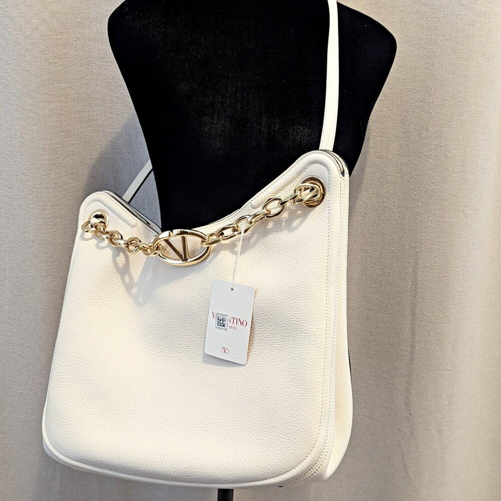 Valentino Garavani Women's Gold Tone VLogo Moon Leather Tote Bag (MSRP $3,950)