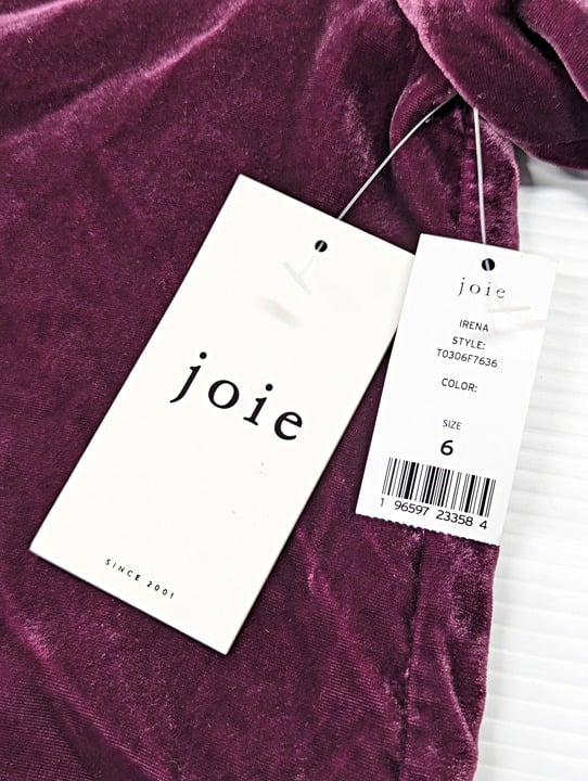 Joie Ance Women's Blackberry Purple Velvet Top Size 6 (MSRP $198)