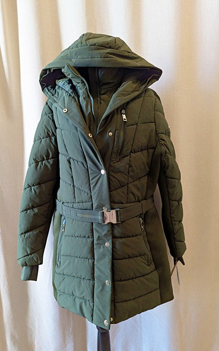 Michael Kors Women's Plus Size Belted Olive Hooded Puffer Coat Size 1X MSRP $350