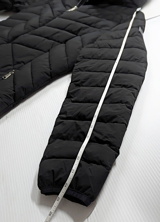 DKNY Women's Black Bibbed Hooded Lightweight Puffer Coat Size L (MSRP $285)