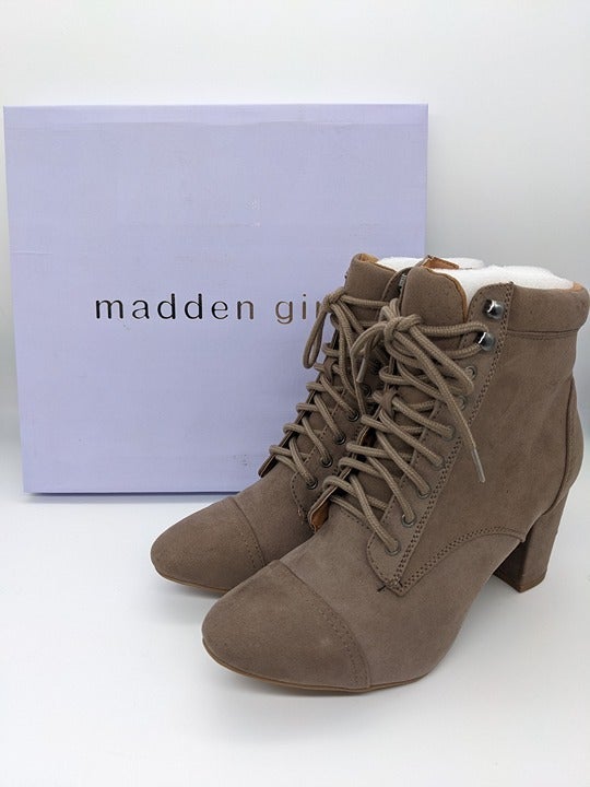 Madden Girl Women's Justinee Faux Suede Heels Combat & Lace-up Boots Size 10 M