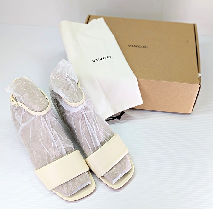 Vince Women's Pepa Ankle Strap Mid Heel Sandals Marble Cream Size 9.5 MSRP $295