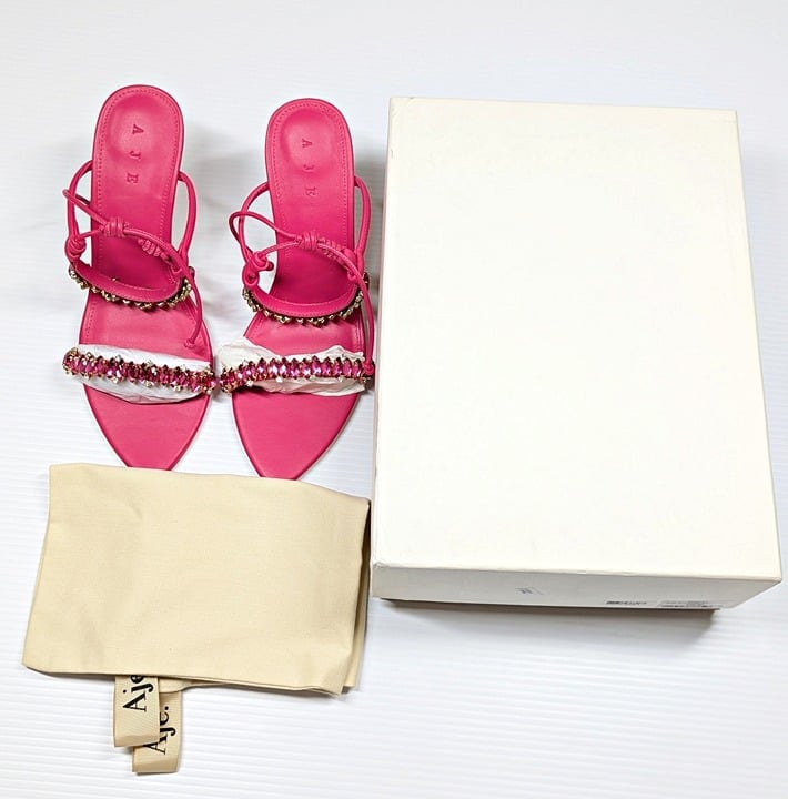 Aje Women's Jewel Sculptural Strappy Heel Fuchsia Pink Size 40 EU (MSRP $325)