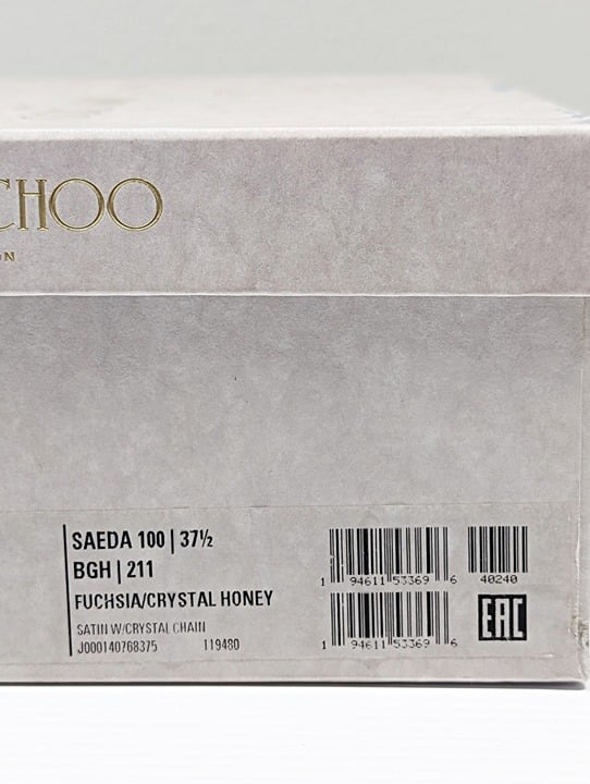 Jimmy Choo Saeda 100 Crystal Chain Satin Pointed Toe Pumps Size 37.5 MSRP $1,125