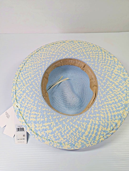 Calvin Klein Women's Ombre Woven Sun Hat Pale Blue with Drawstring (MSRP $68)