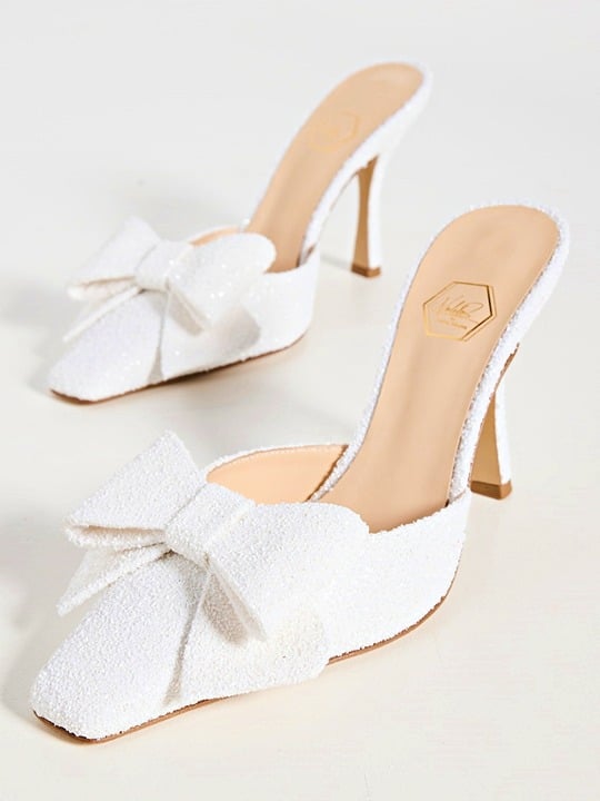 Nalebe Women's Dimante White Glitter High Heel Mules Size 38.5 IT (MSRP $750)