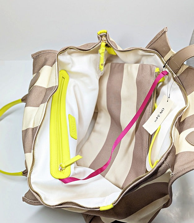 On 34th Cynthiah Extra Large Canvas Shoulder Tote Bag Dune Stripe (MSRP $90)