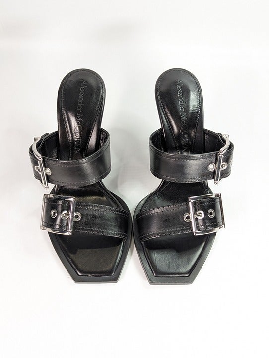 Alexander McQueen Women's Heeled Buckle Black Sandals Size 36.5 (MSRP $1,090)