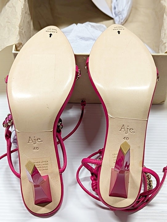 Aje Women's Jewel Sculptural Strappy Heel Fuchsia Pink Size 40 EU (MSRP $325)