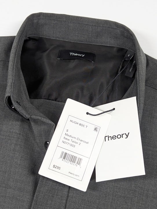 Theory Men's Hugh Shirt in Virgin Wool Medium Charcoal Size S (MSRP $295)