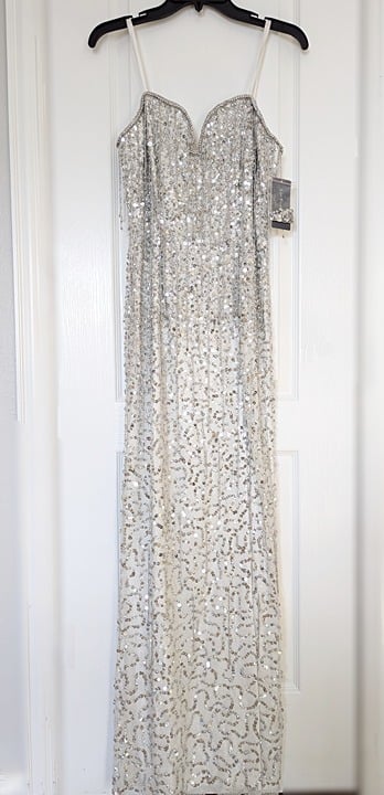Liv Foster Women's Strapless Bead-Fringe Sequin Column Gown Size 8 (MSRP $495)