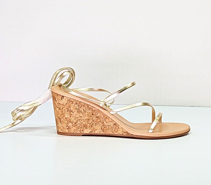 Ancient Greek Sandals Lithi Metallic Leather Wedge Sandals Size 39 (MSRP $370)