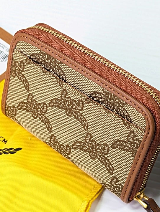 MCM Himmel Zip Around Fabric Logo Wallet (MSRP $310)