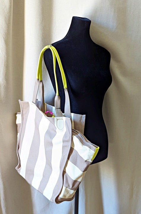 On 34th Cynthiah Extra Large Canvas Shoulder Tote Bag Dune Stripe (MSRP $90)