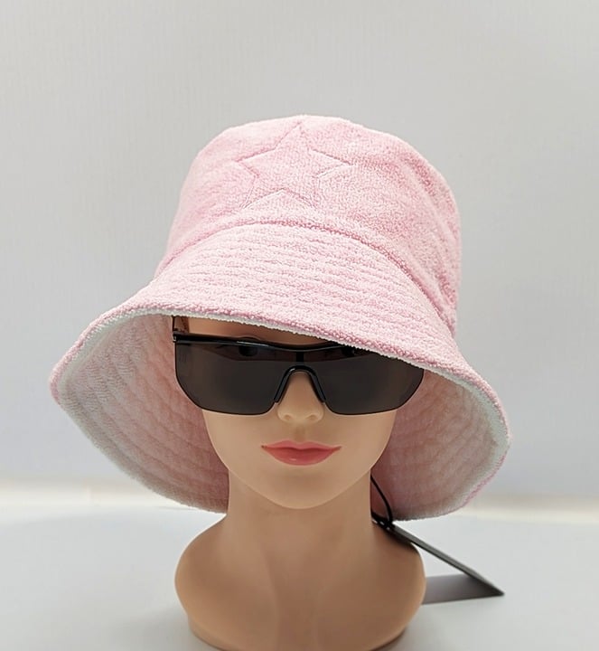 Jocelyn Women's Reversible Star Terry Bucket Hat Light Pink O/S (MSRP $65)