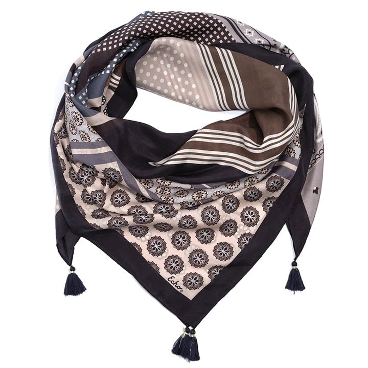 Echo Design Women's Foulard Patch 42" Tassel Square Scarf (MSRP $99)