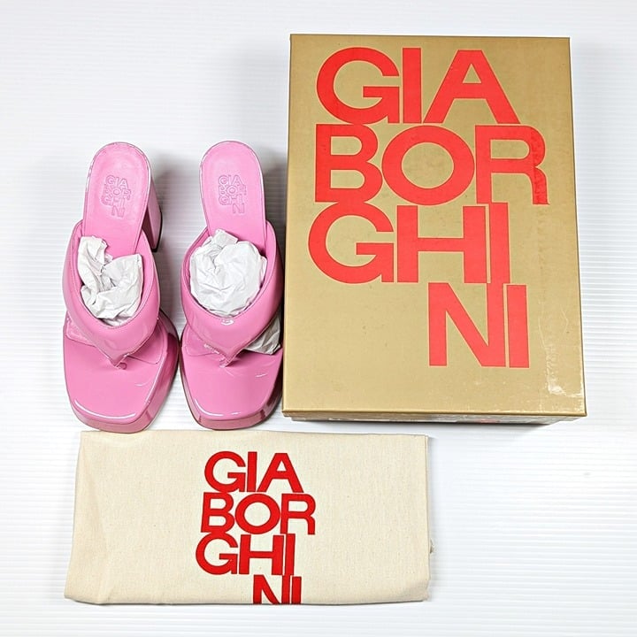 Gia Borghini Women's Gia 17 Pink Patent Platform Sandals Size 36.5 IT MSRP $475