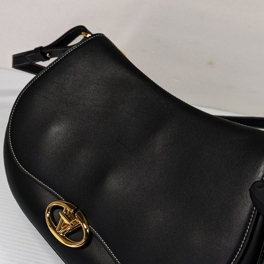 Valentino Garavani Ohval Medium Shoulder Bag Black Nappa Calfskin (MSRP $3,900)