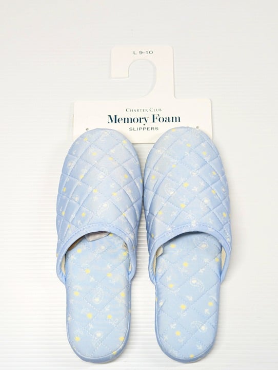 Charter Club Women's Quilted Paisley Floral Clog Slippers Blue Size L (MSRP $35)