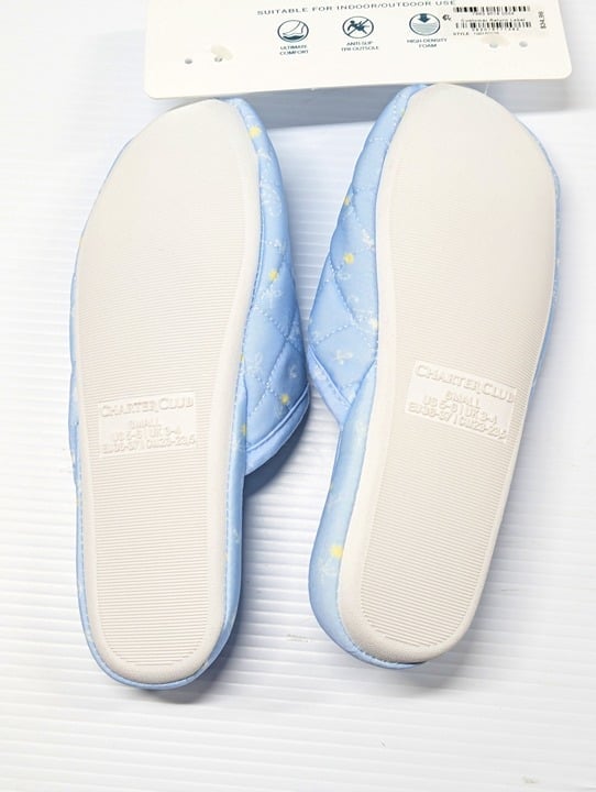 Charter Club Women's Quilted Paisley Floral Clog Slippers Blue Size S (MSRP $35)