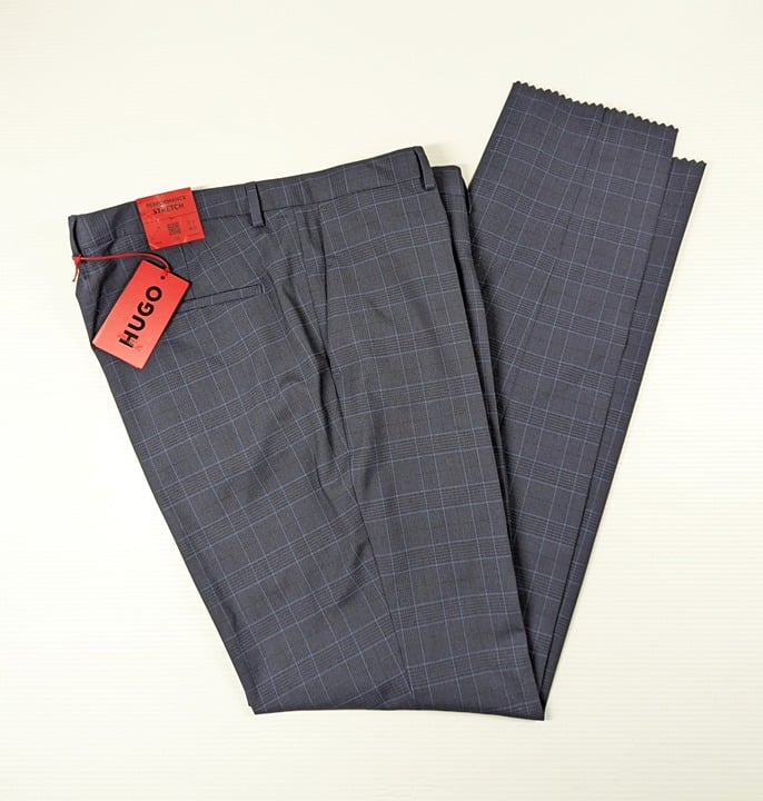 HUGO Hesten Tonal Plaid Extra Slim Fit Suit Pants Dark Blue Size 36R (MSRP $198)