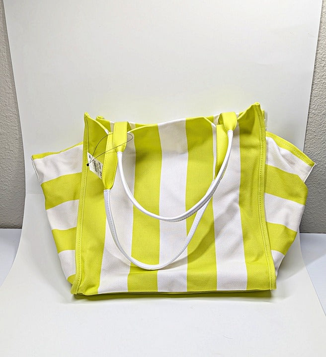 On 34th Cynthiah Extra Large Canvas Shoulder Tote Bag Lemonlime Stripe MSRP $90
