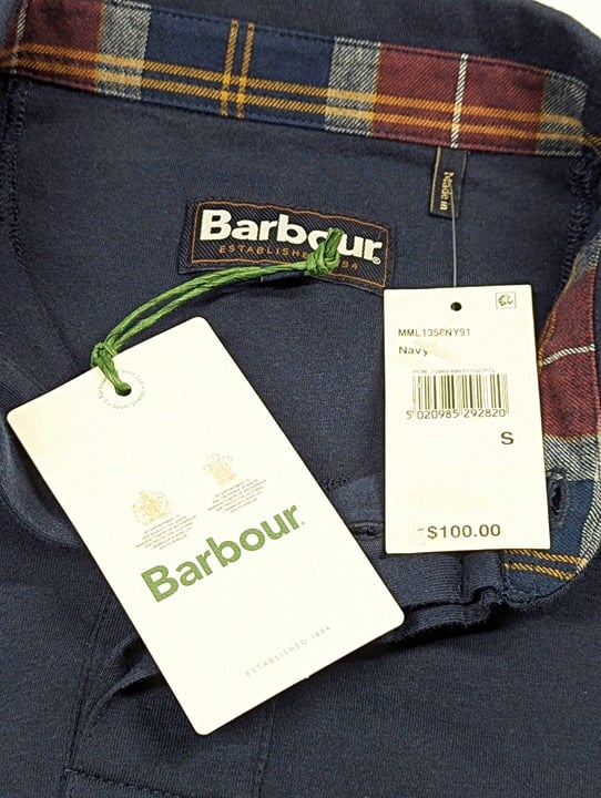 Barbour Elsdon Men's Short Sleeve Polo Shirt Navy Cotton Size S (MSRP $100)