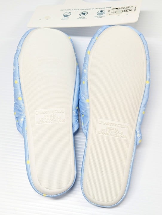 Charter Club Women's Quilted Paisley Floral Clog Slippers Blue Size M (MSRP $35)
