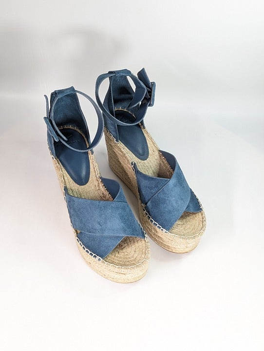 Marc Fisher Women's Able Square Toe Blue Wedge Platform Size 8 (MSRP $140)