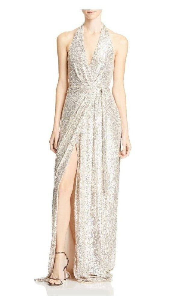 Halston Women's Sequined Halter Formal Dress M (MSRP $425)