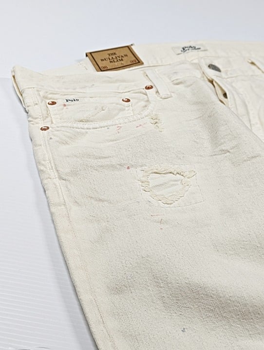 Polo Ralph Lauren Men's Sullivan Slim Distressed Jean White Size 36 (MSRP $198)