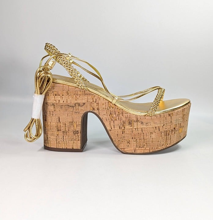 Schutz Women's Maxima Cutout Metallic Platform Sandal Size 7.5 B (MSRP $148)