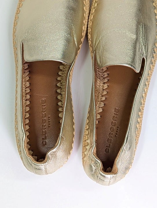 Clergerie Irmis2 Women's Gold Leather Espadrille Flats Size 8 (MSRP $345)