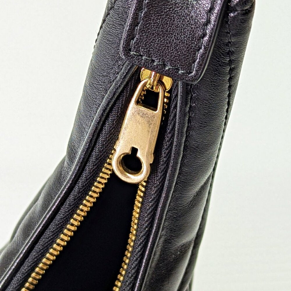 Ferragamo Rainbow Quilted Black Leather Hobo Crossbody Bag (MSRP $1,650)