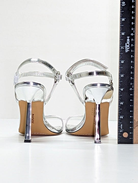 DKNY Women's Rance Ankle-Strap Square-Toe Dress Sandal Silver Size 8.5 MSRP $129