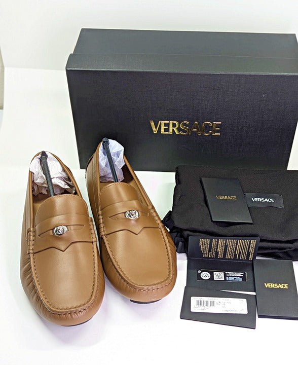 Versace Men's Medusa Coin Biggie Leather Slip On Penny Drivers Size 43 MSRP $775