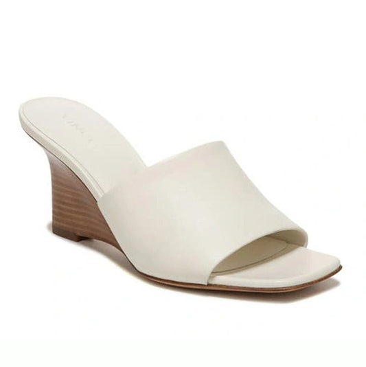 Vince Women's Pia Wedge Mule Sandals Milk Leather Size 9.5 M (MSRP $325)