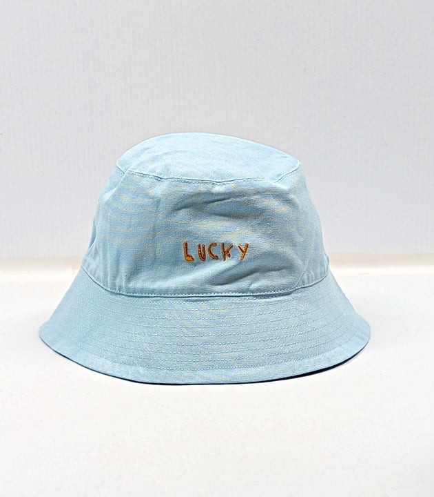Kerri Rosenthal Women's Cotton Bucket Hat in Smiley Saltwater O/S (MSRP $128)