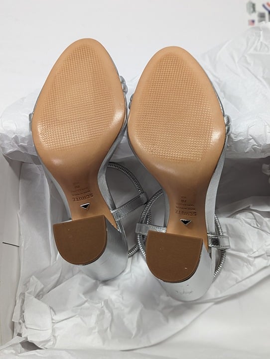 Schutz Women's Pincesa Silver Metallic High-Heel Sandals Size 7 B (MSRP $170)