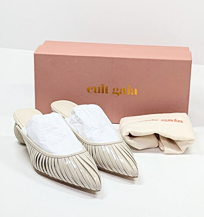 Cult Gaia Women's Alia Ball Leather Heel Mules Off White Size 38 (MSRP $325)