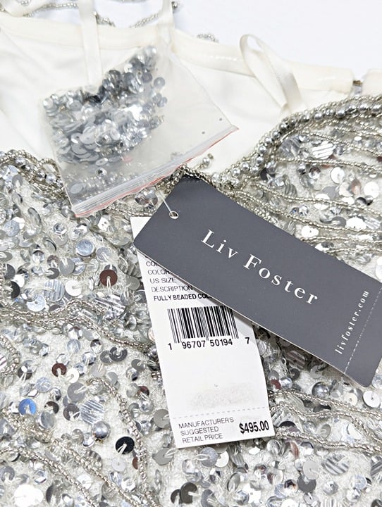 Liv Foster Women's Strapless Bead-Fringe Sequin Column Gown Size 8 (MSRP $495)