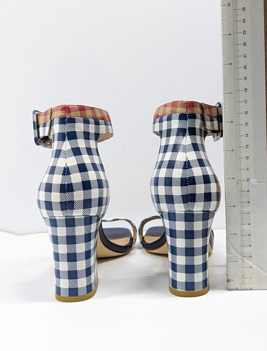 Donald Pliner Women's Watson Gingham-Print Leather Heel Sandal Size 9 MSRP $198