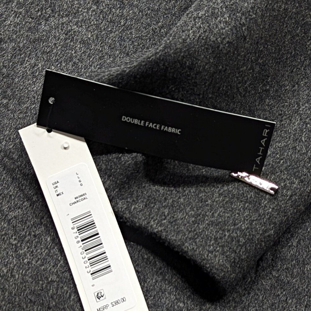 Tahari Women's Faux-Leather-Trim Removable Belted Wrap Coat Size L (MSRP $380)