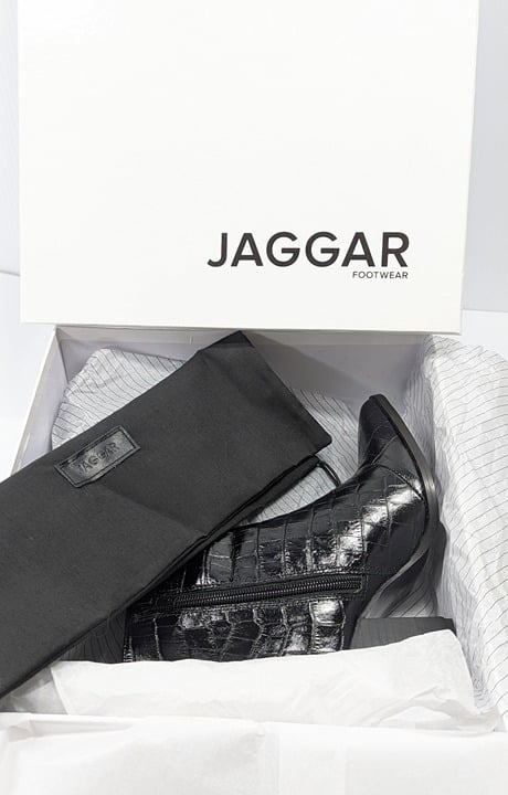 Jaggar Women's Grounded Croc Embossed Black Leather Booties Size 5 (MSRP $208)