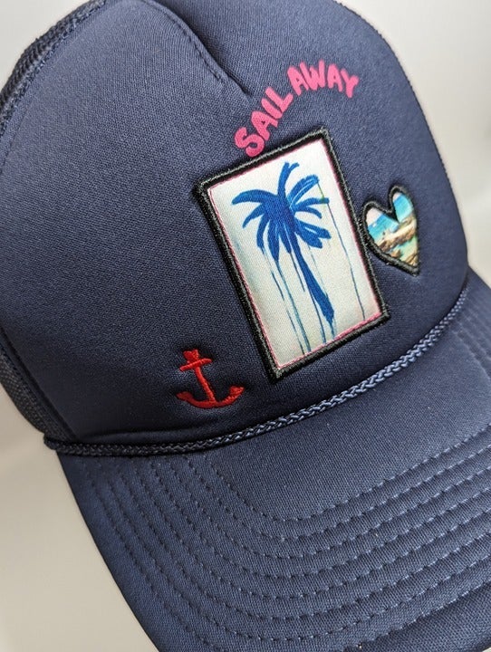 Kerri Rosenthal Women's Patch Stripes Trucker Hat in Navy (MSRP $48)