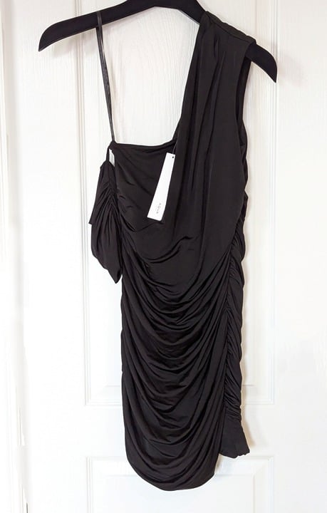 Aqua Women's One Shoulder Black Mini Cocktail Dress Size S (MSRP $238)