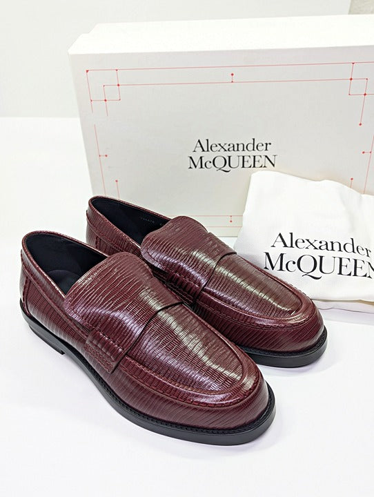 Alexander McQueen Men’s Jupiter Leather Moccasins Burgundy Size 45 (MSRP $990)