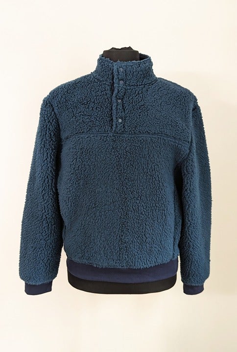 M.Singer Men's Navy Mock Neck 1/4 Placket Fleece Pullover Size L (MSRP $165)