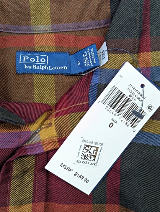 Polo Ralph Lauren Women's Plaid Cotton Shirt Size 0 (MSRP $168)